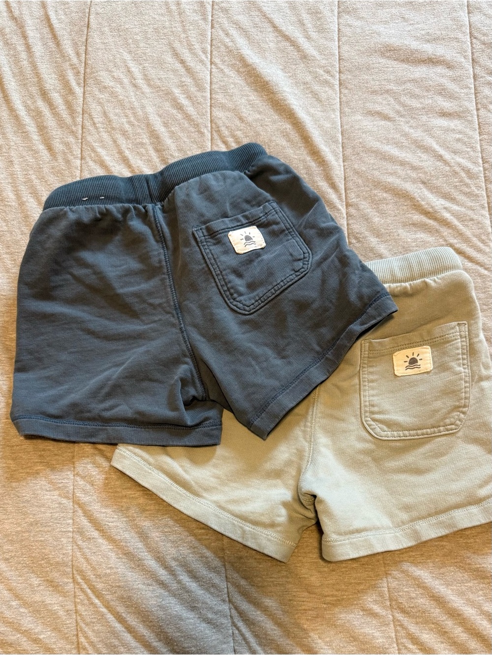 Toddler Boy Organic Cotton Drawstring Shorts - Blue & Light Olive - Picture 2 of 4
